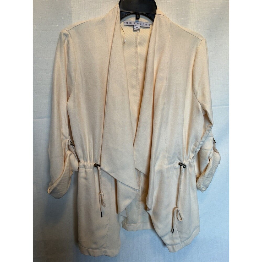 HYFVE Women’s Beige Open Front Drawstring Lightweight Long Jacket Size M